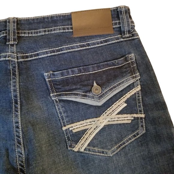 TK Axle 36x30 Actual 39x30 Slim Boot Jeans Blue Denim Pants Faded EATON Embroide - Picture 5 of 6
